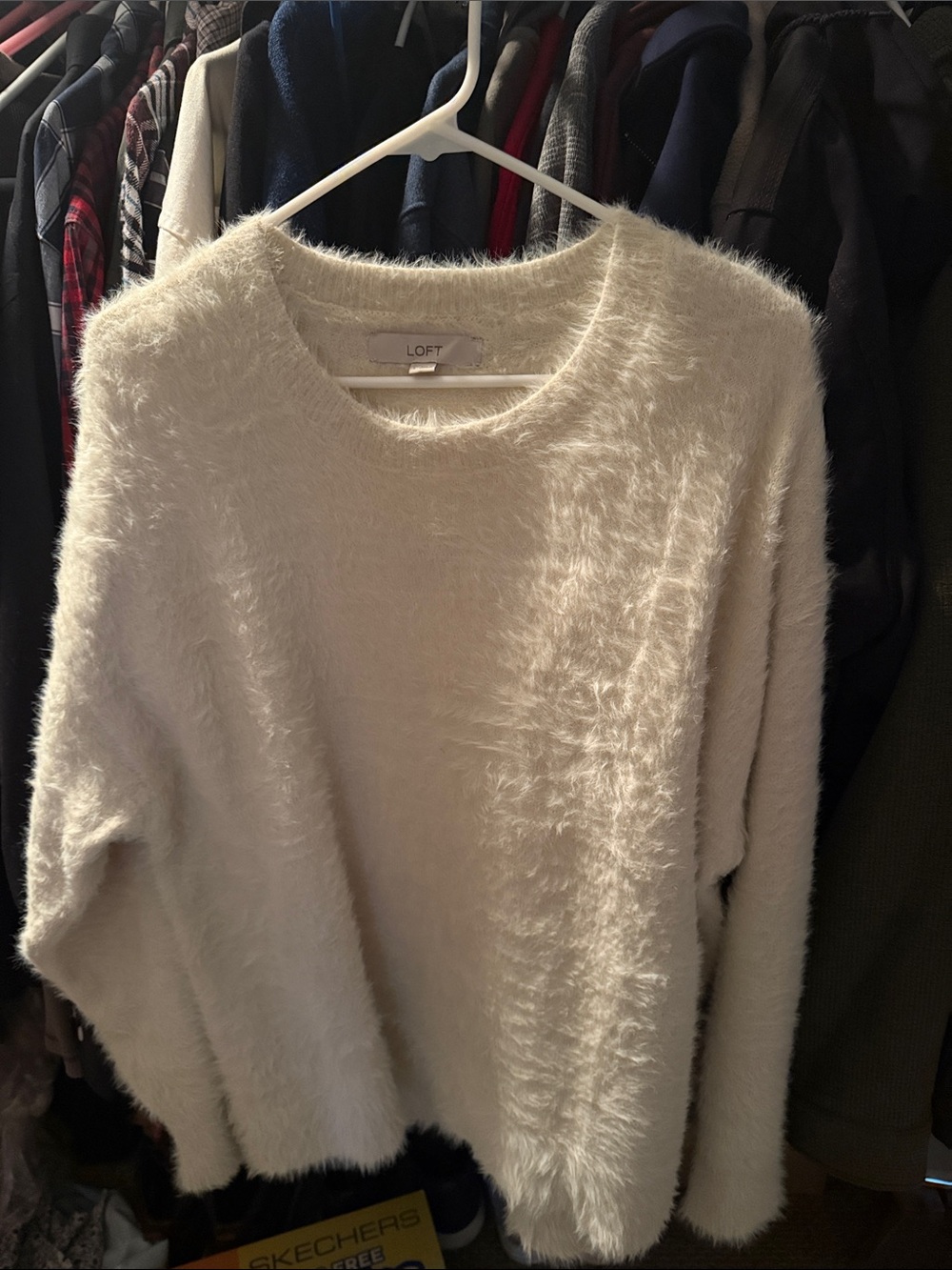 LOFT Cream Fuzzy Crewneck Sweater